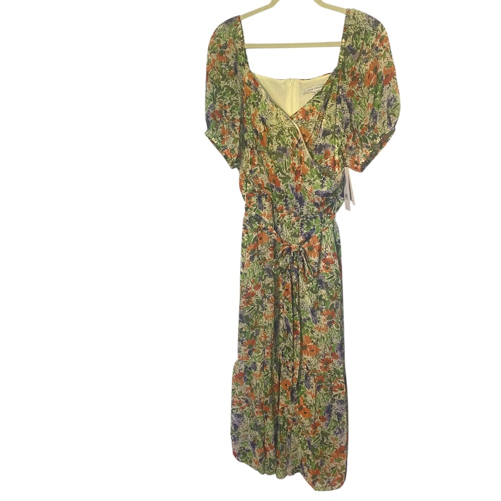 JULIA JORDAN Floral Print Midi Dress Puff Sleeve Tie‎ Waist Multi Size 14